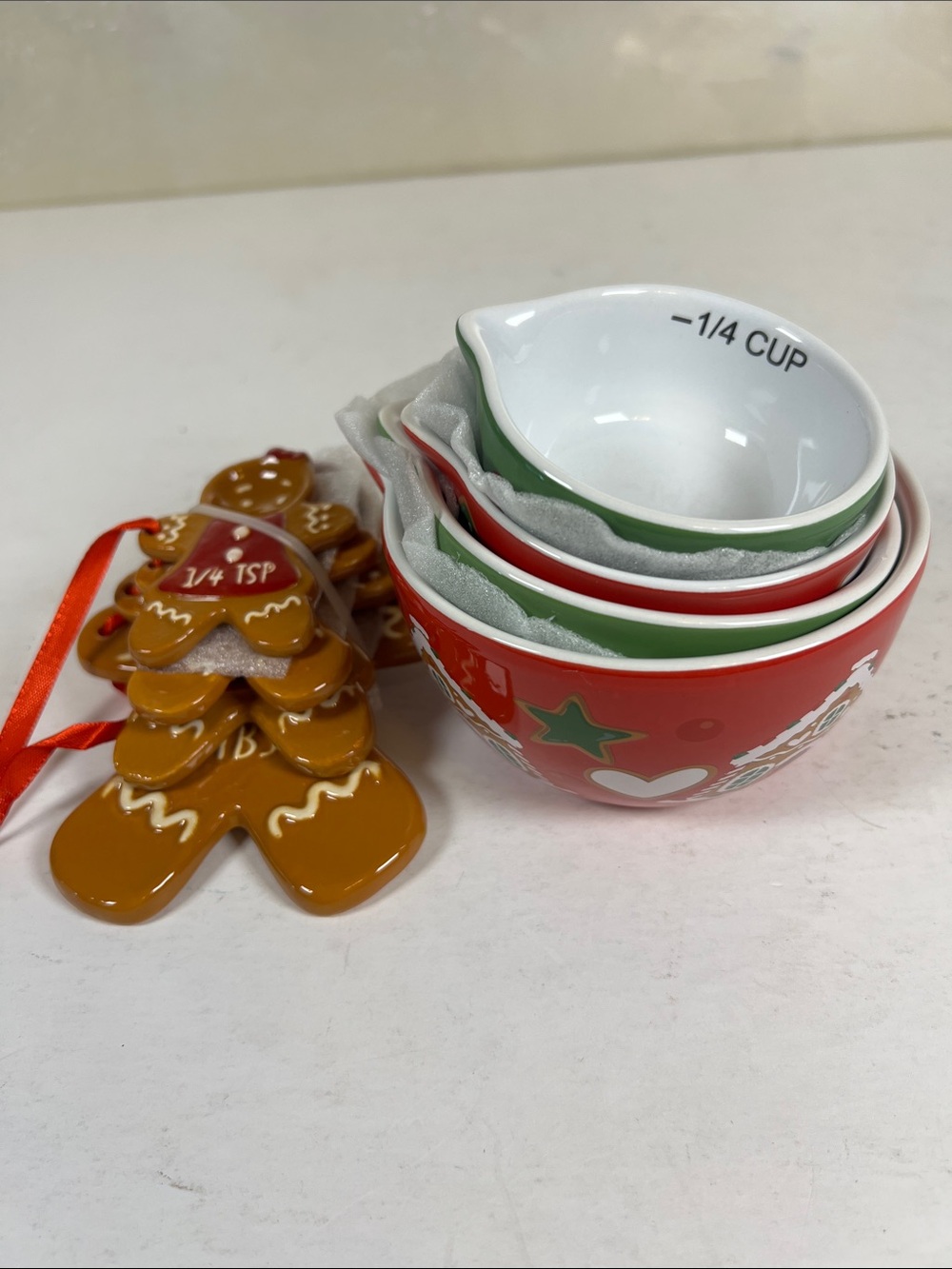 Holiday Time Red & Green Gingerbread Stackable Measuring Cups Set